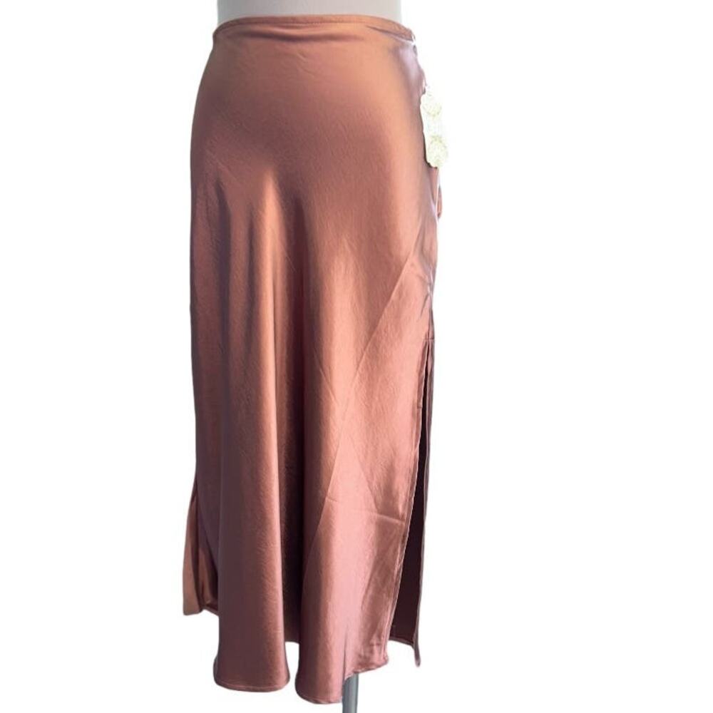 NWT Altar’d State Laylee Silky Bias Cut Midi Skirt In Clay Copper Size L Fits M